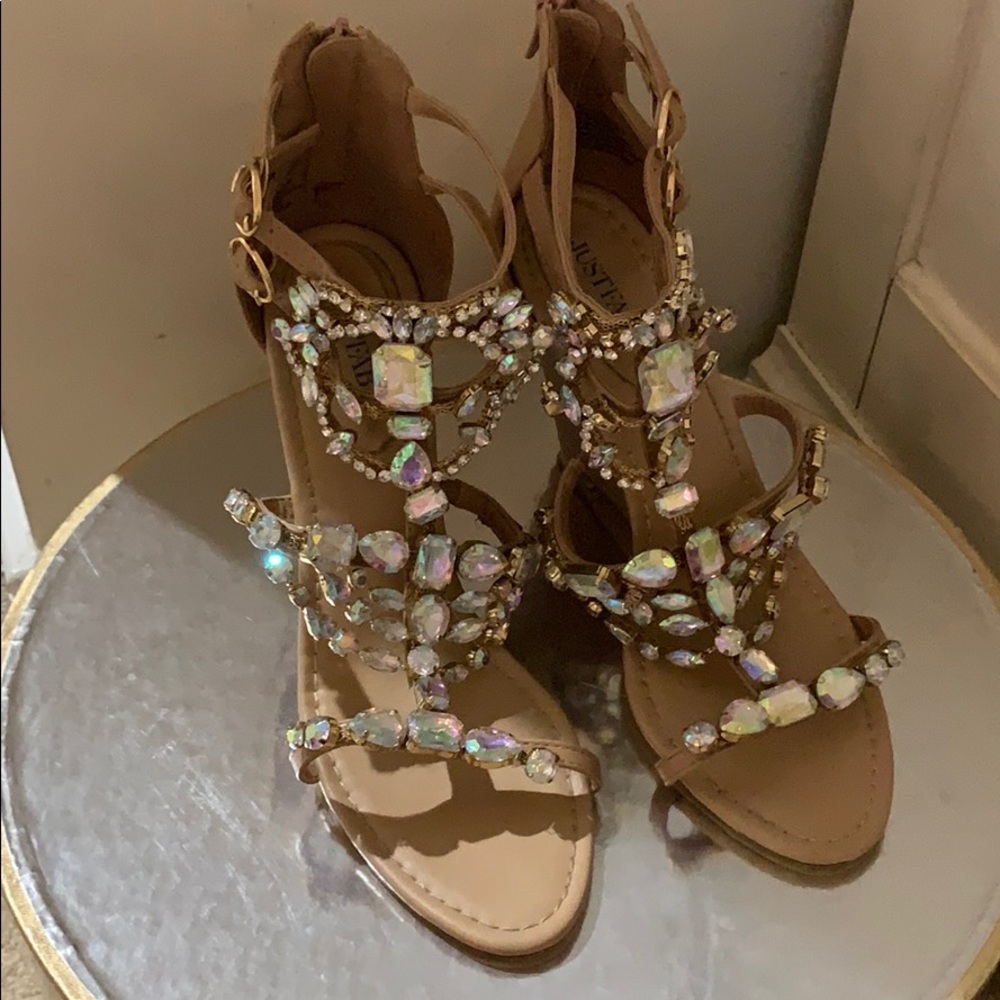 Formal Wooden Wedges with Gem Embellishments